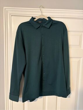 LS Coolfandy Green/ Teal Long-Sleeve stretchy Casual Button-Down Shirt.